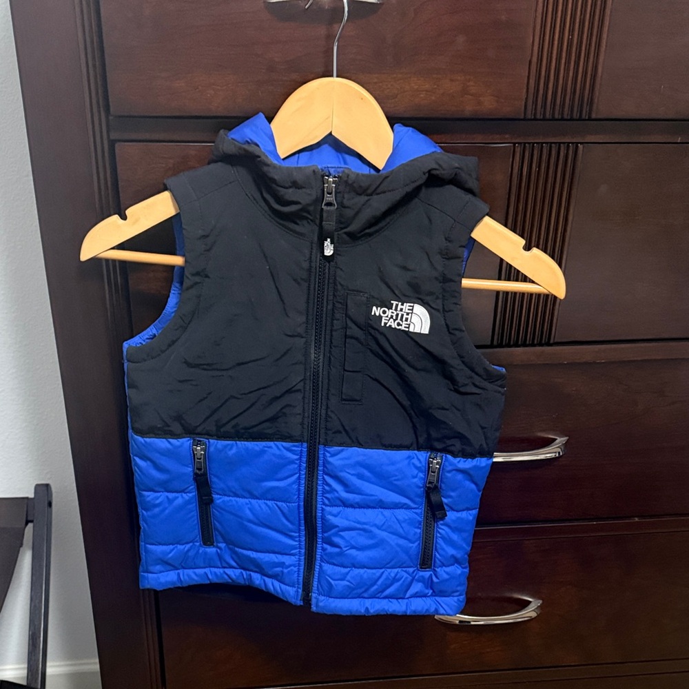The North Face Kids Black and Blue Hooded Vest